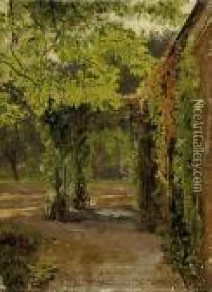 Overgrown Pergola In Dusseldorfer Jacobipark In The Summer Oil Painting - Oswald Achenbach