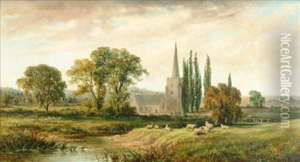 River Landscape With Parish Church Beyond Oil Painting - Sebastopol Samuel Holland