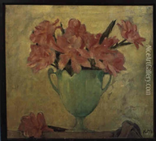 Rosa Tulpen In Gruner Vase Oil Painting - Koloman (Kolo) Moser
