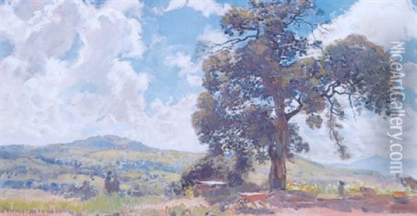 Landscape With A Wheelbarrow And Tree In The Foreground Oil Painting - Frans David Oerder