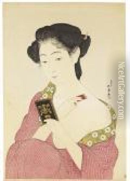 Kesho No Onna (woman Applying Make-up) Oil Painting - Goyo Hashiguchi