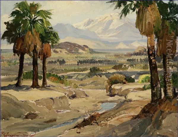 Palm Trees And Stream In A Desert Landscape Oil Painting - Fred Grayson Sayre