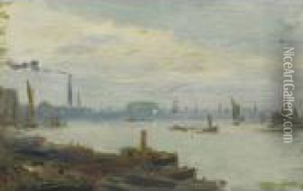 London Pool Oil Painting - Frederic Marlett Bell-Smith
