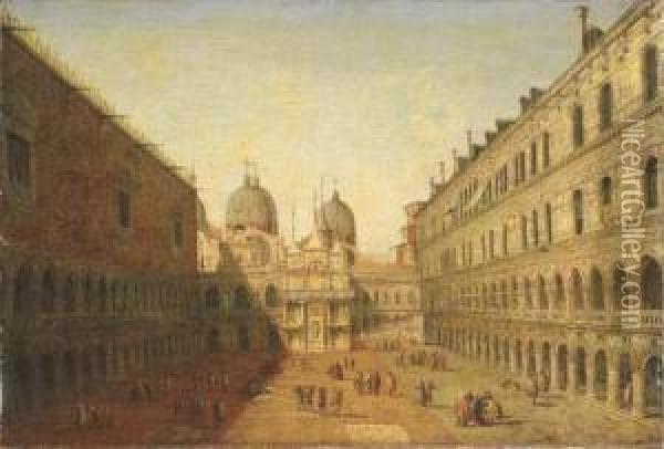 The Courtyard Of The Doge's Palace, Venice, Looking North Oil Painting - Francesco Albotto