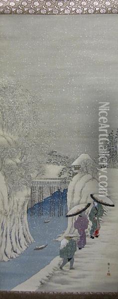 Landscape In Snow Oil Painting - Utagawa or Ando Hiroshige