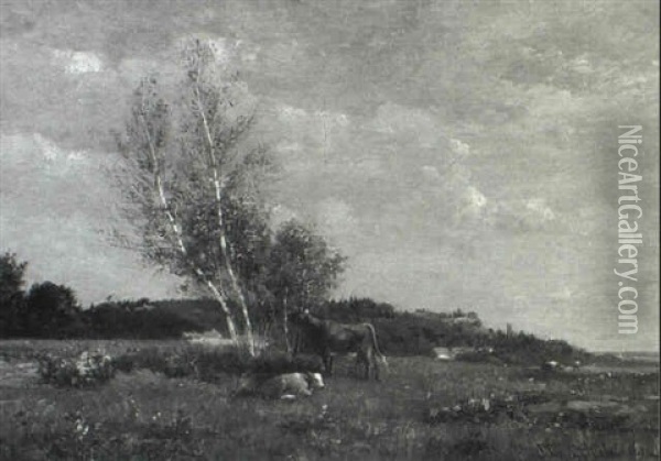 Cows In A Landscape Oil Painting - Joseph Foxcroft Cole