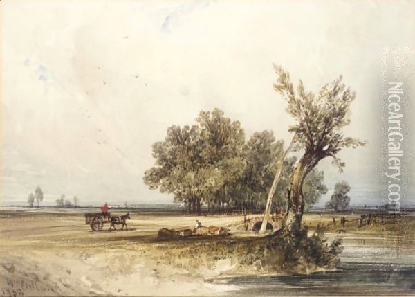 A Horse And Cart On A Track By A River Oil Painting - William Callow