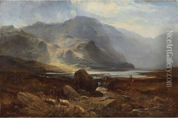 A Highland Lake Oil Painting - Sidney Richard Percy