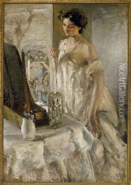 The Pearl Necklace, c.1905 Oil Painting - Henry Tonks