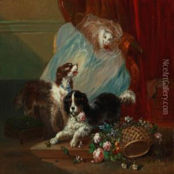 Dogs And A Cat Playing Oil Painting - Zacharias Notermann