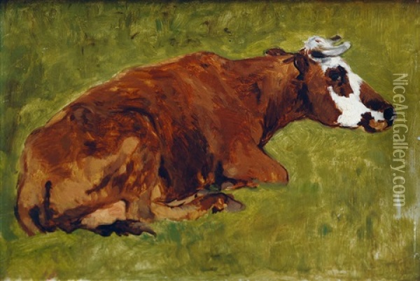 Lying Cow Oil Painting - Thomas Herbst