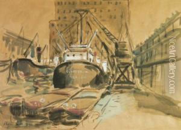 Manchester Docks Oil Painting - Harry Phelan Gibb