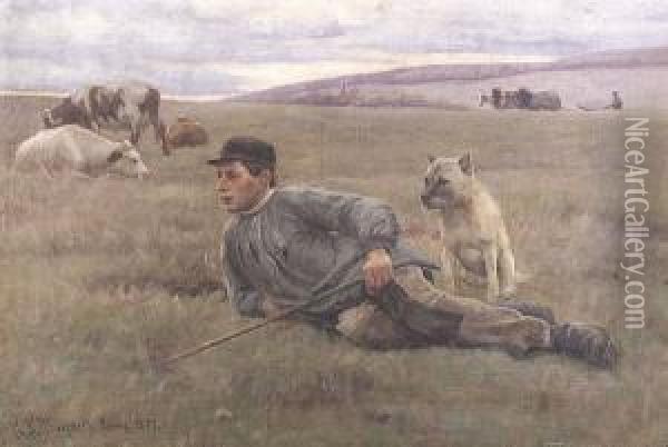 The Shepherd And His Watchful Companion Oil Painting - Gaylord Sangston Truesdell