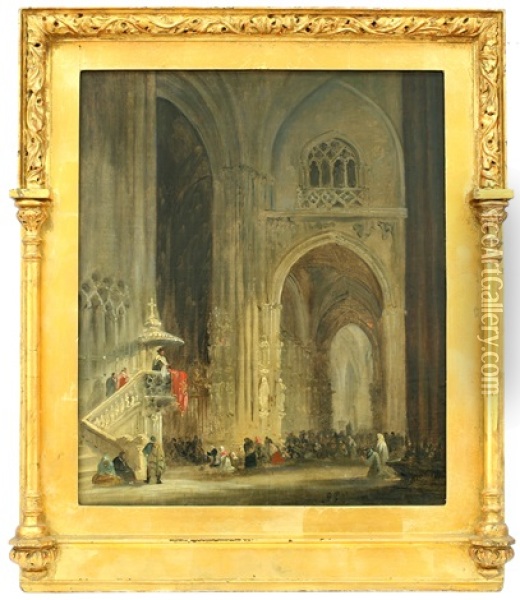 Cathedral Interior Oil Painting - Genaro Perez Villaamil