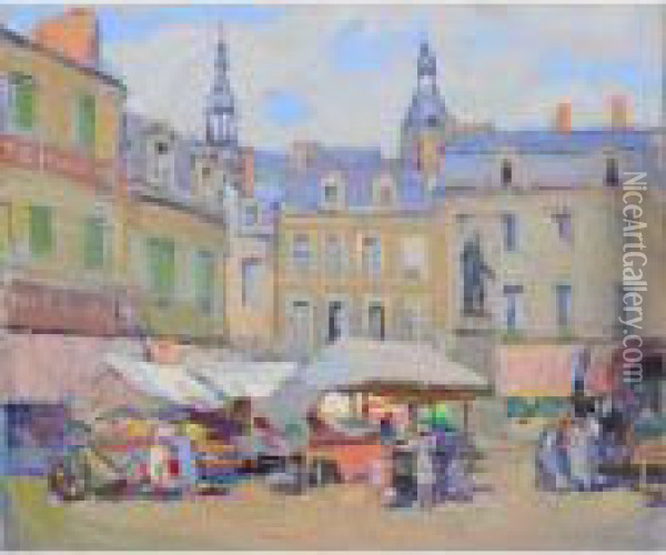  La Place Du Marche  Oil Painting - Lucien Hector Jonas