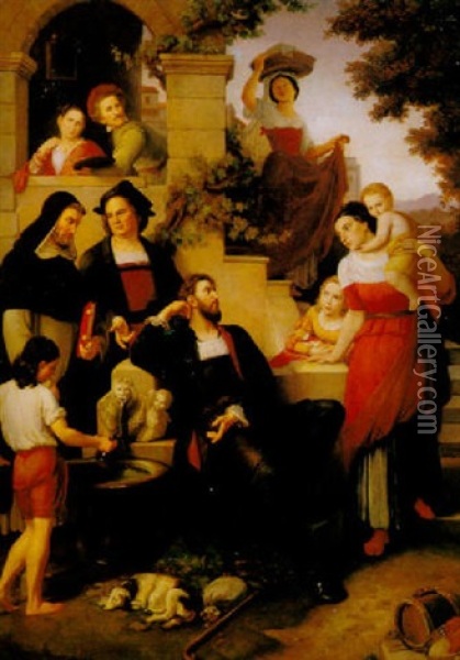 Der Kunstler Und Seine Familie Oil Painting - Johann Michael Wittmer the Younger