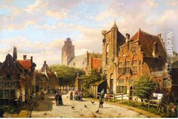 A Dutch Street Oil Painting - Willem Koekkoek