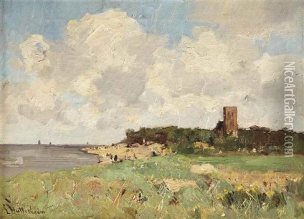 A View Of Former Seaside Resort Muiderberg By The Zuiderzee Oil Painting - Louis Stutterheim