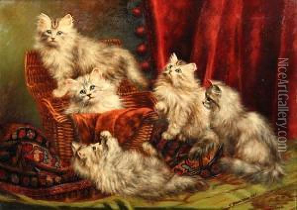 Kittens Playing Oil Painting - Agnes Augusta Talboys
