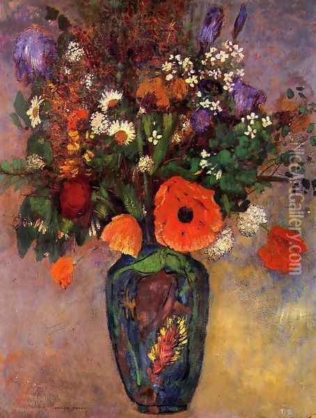 Bouquet Of Flowers In A Vase Oil Painting - Odilon Redon
