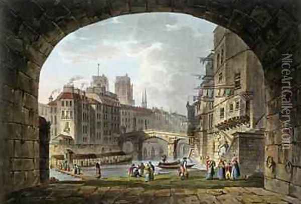 View of the Pont du Chatelet and NotreDame Cathedral 1810 Oil Painting - John Claude Nattes
