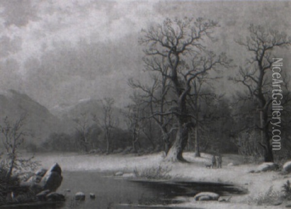 Vinterlandskab Med Jaegere Oil Painting - Edouard Boehm