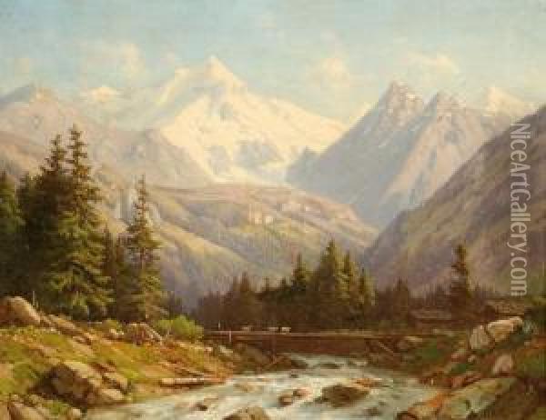 Swiss Mountain Landscape Oil Painting - Jean Philippe George-Juillard