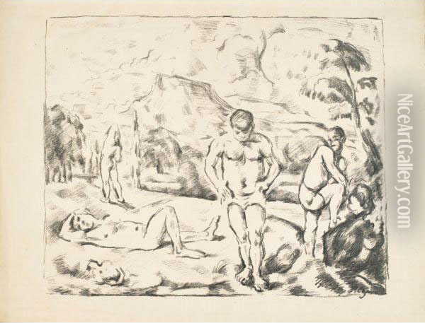 Les Baigneurs : Grande Planche Oil Painting - Paul Cezanne