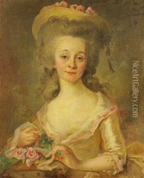 Portrait De Jeune Fille A La Corbeille De Roses Oil Painting - Johann Ernst Heinsius