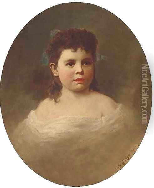 Portrait of a young girl, bust-length, in a white dress Oil Painting - Samuel Bell Waugh