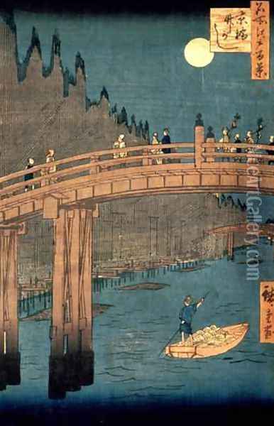 Kyoto bridge by moonlight from the series 100 Views of Famous Place in Edo Oil Painting - Utagawa or Ando Hiroshige