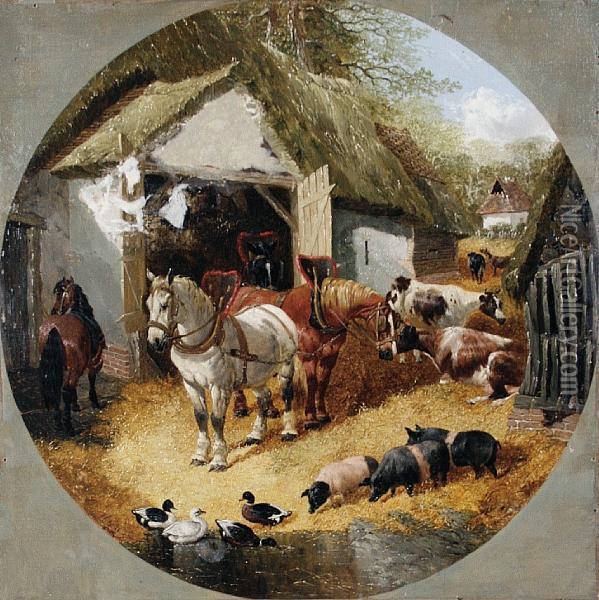A Farmyard Scene Oil Painting - John Frederick Herring Snr