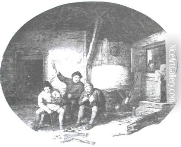 Peasants Carousing In An Interior Oil Painting - Pieter de Bloot