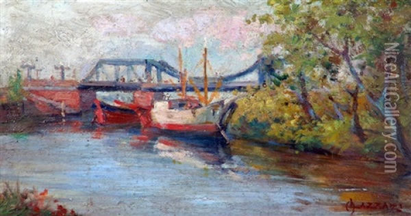 Puente V. De La Plaza Oil Painting - Alfredo Lazzari