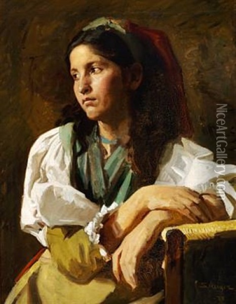Ung Spanierinde, Siddende Oil Painting - Peder Severin Kroyer