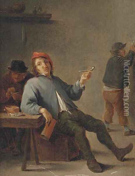 A boor smoking in an interior Oil Painting - David The Younger Teniers