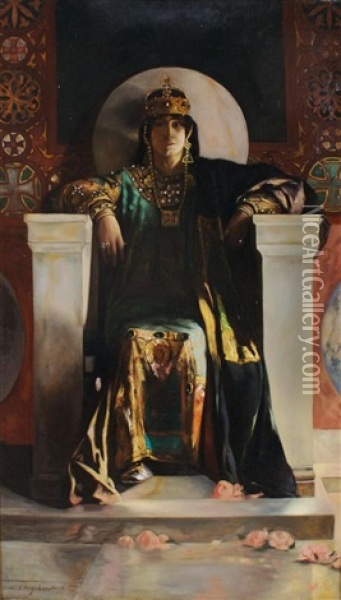 Empress Theodora Seated On Her Throne Oil Painting - Jean Joseph Benjamin Constant