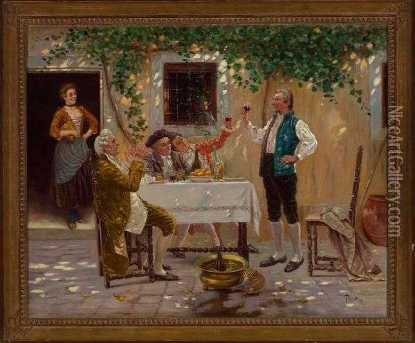 The Tavern Toas Oil Painting - F. Ciotta