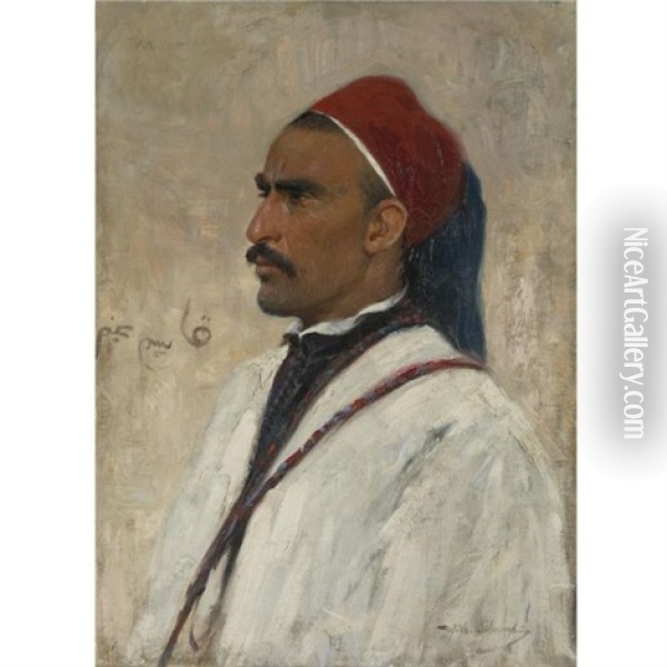 Portrait Of An Arab Oil Painting - Wilhelm Friedrich Kuhnert