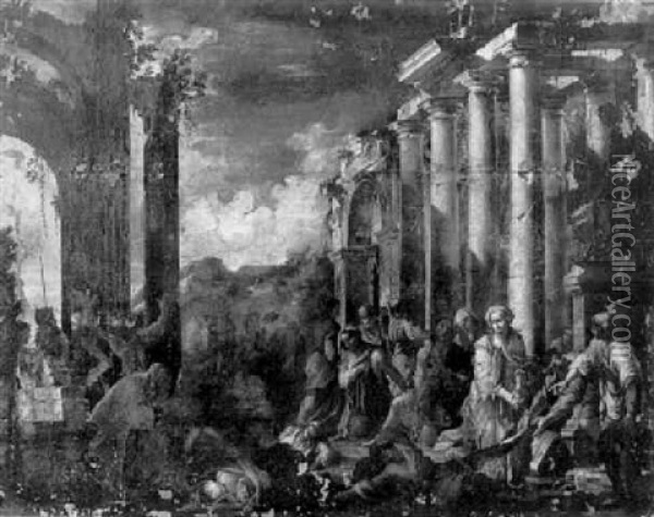 Scene Antique Dans Des Ruines Oil Painting - Giovanni Ghisolfi