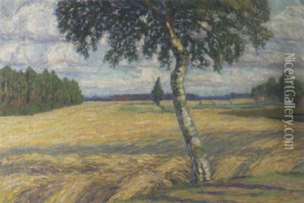 Birke Vor Wogendem Kornfeld Bei Worpswede Oil Painting - Emmy Meyer