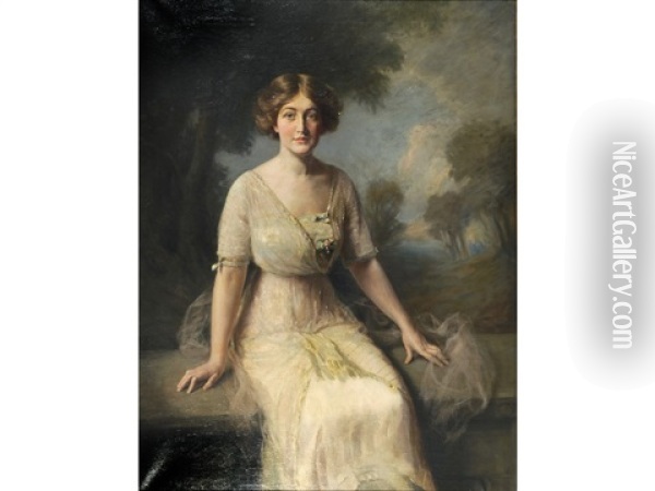Portrait Of Miss Geneviev Power, Daughter Of R. Power Of Boston, Mass. Oil Painting - Frank Percy Wild