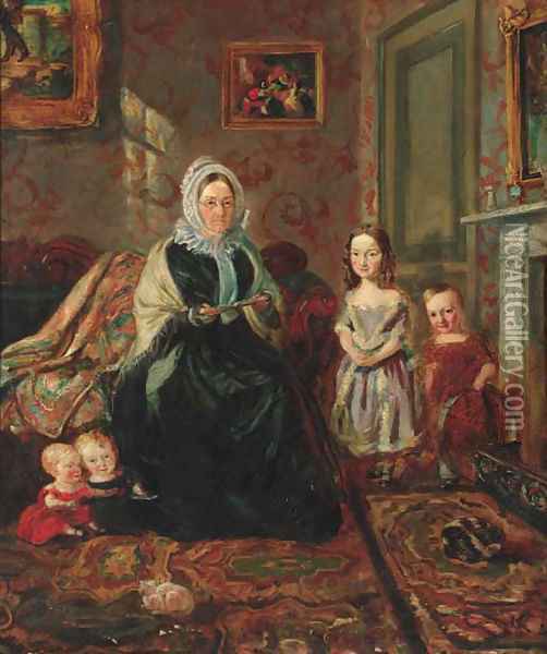 Group portrait of Mrs Davies, of Wormbridge Court, Hereford with four of her Clark grandchildren Oil Painting - William Holman Hunt