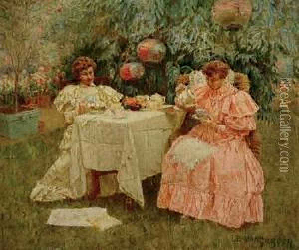 In The Garden Oil Painting - Luther Emerson Van Gorder