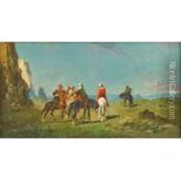 Hunting Party Oil Painting - Alexandre Gabriel Decamps