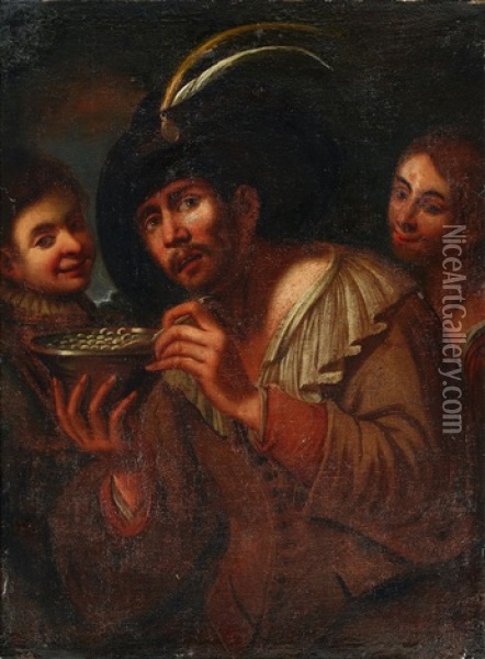 Figure Scene With Three Men Oil Painting - Niccolo Frangipane