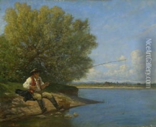Angler Am Fluss Oil Painting - Louis Frederic Schuetzenberger