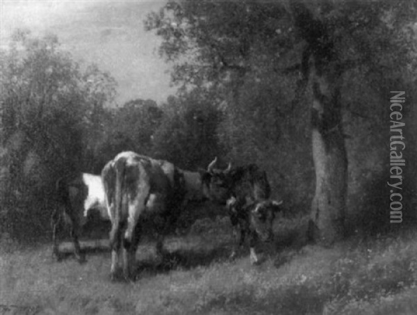 Cattle In The Woods Oil Painting - Hermann Herzog