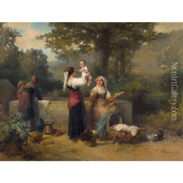 Italienerinnen Am Brunnen Oil Painting - Karel Frans Philippeau