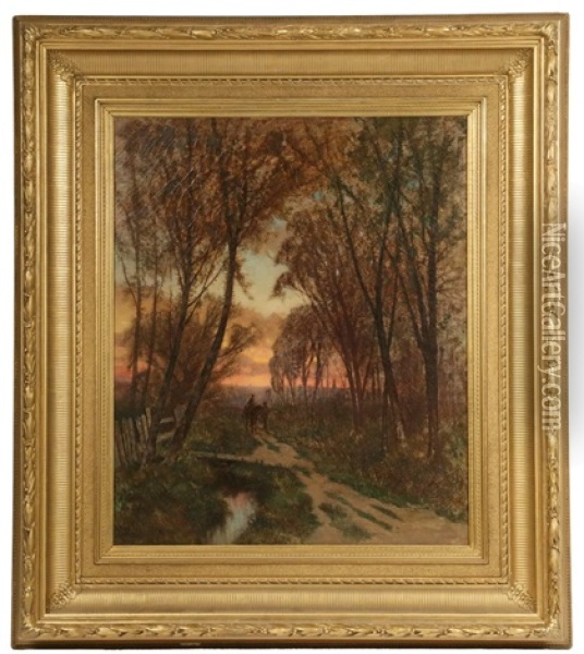 Barbizon Forest Cart Path At Sunset Oil Painting - Frederick Dickinson Williams